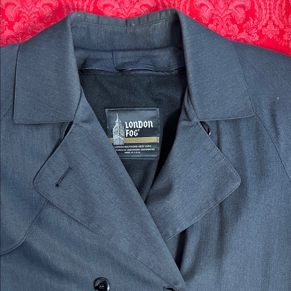 London Fog Trench Coat Women 12P Petite Charcoal Double Breasted Zip Lining USA